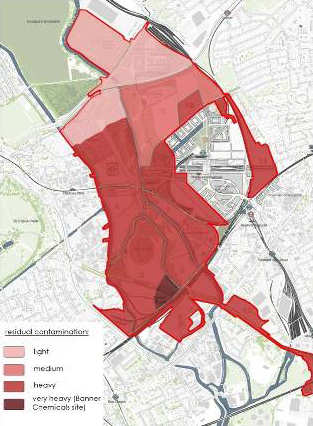 site map showing anticipated contamination levels